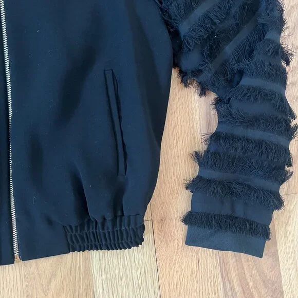 zara - black bomber jacket with fringe sleeves - size XS - Picture 3 of 7